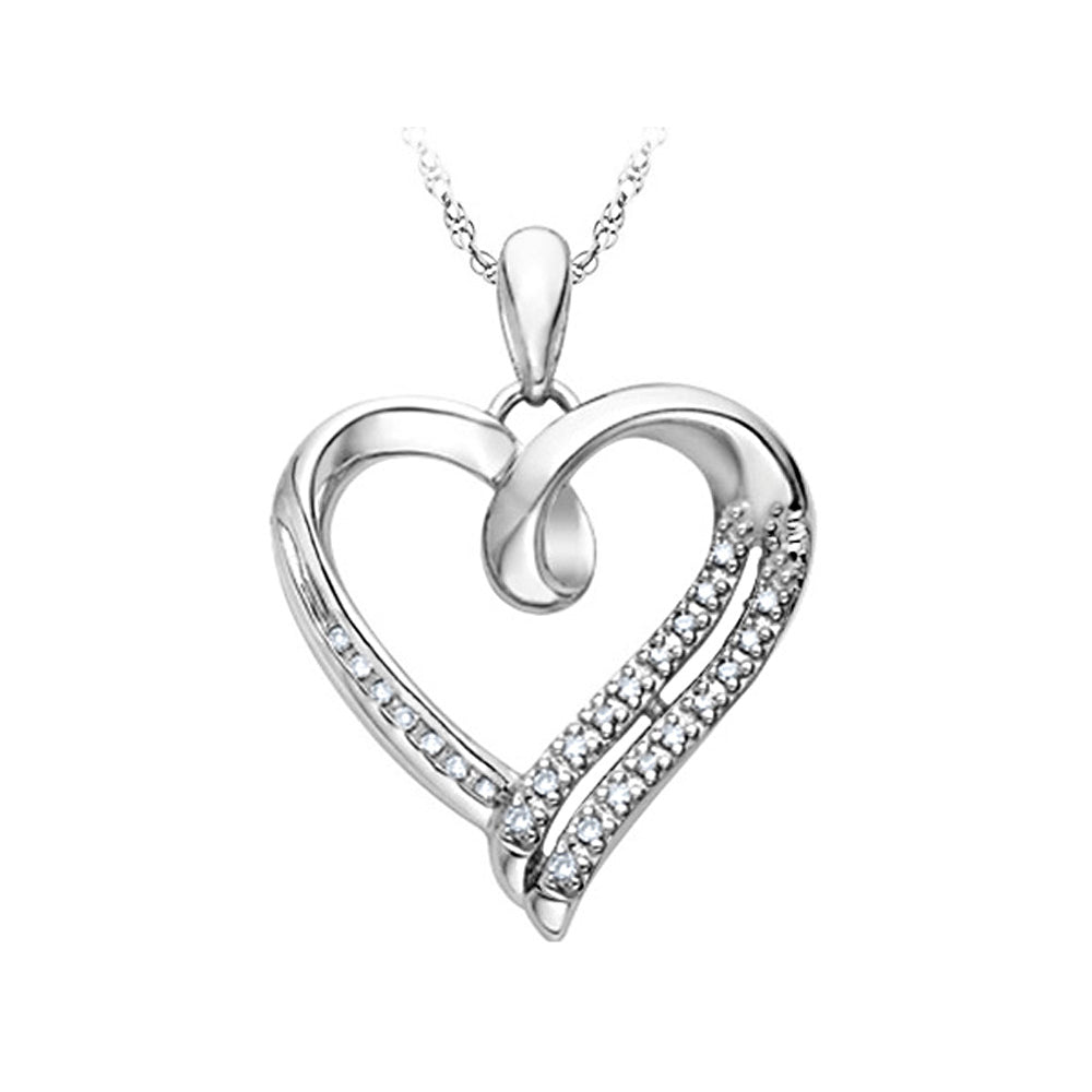 Sterling Silver Heart Pendant Necklace with Accent Diamond with Chain Image 1