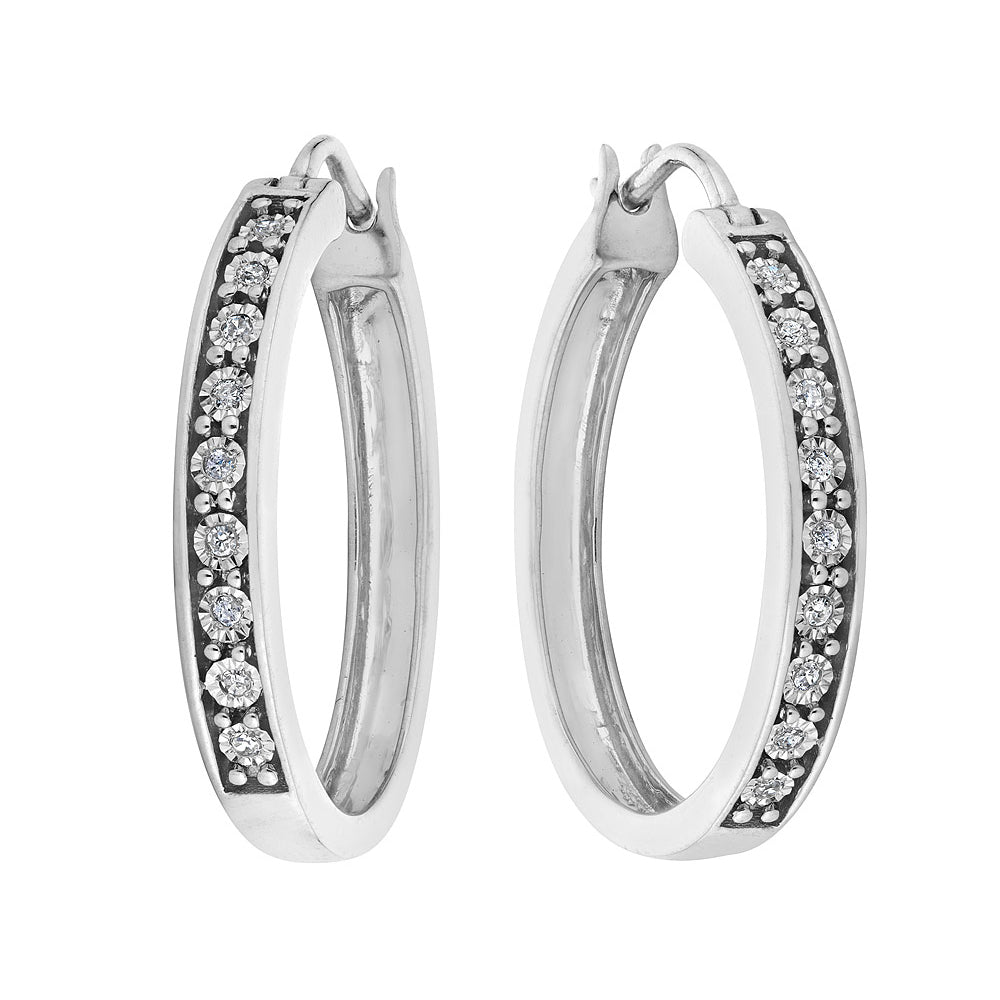 Diamond Hoop Earrings 1/10 Carat (ctw) in Sterling Silver (1 Inch) Image 1