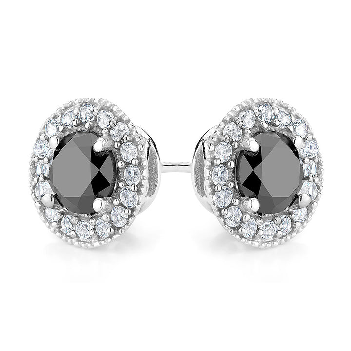 2.00 Carat (ctw) Black Diamond and Created White Topaz Halo Earrings in Sterling Silver Image 1