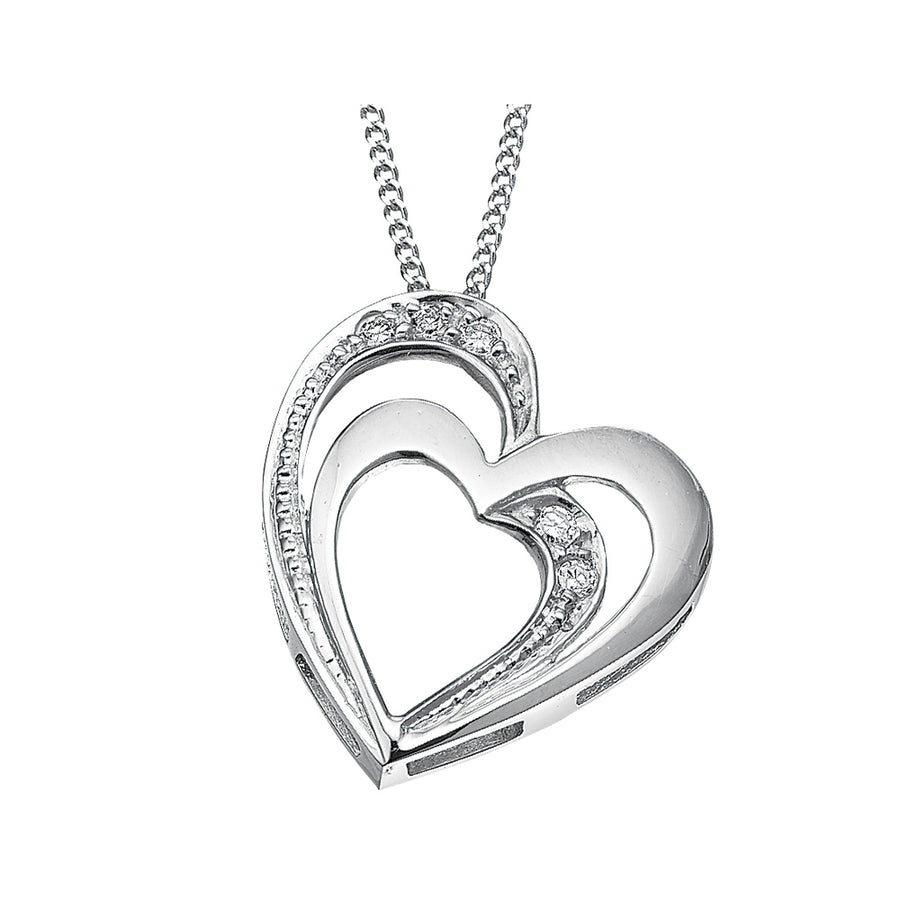 Sterling Silver Double Floating Heart Accent Diamond Pendant Necklace in with Chain Image 1