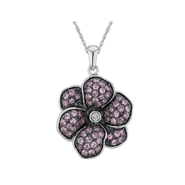 1.00 Carat (ctw) Lab-Created Pink Sapphire Flower Pendant Necklace in Sterling Silver with Chain Image 1