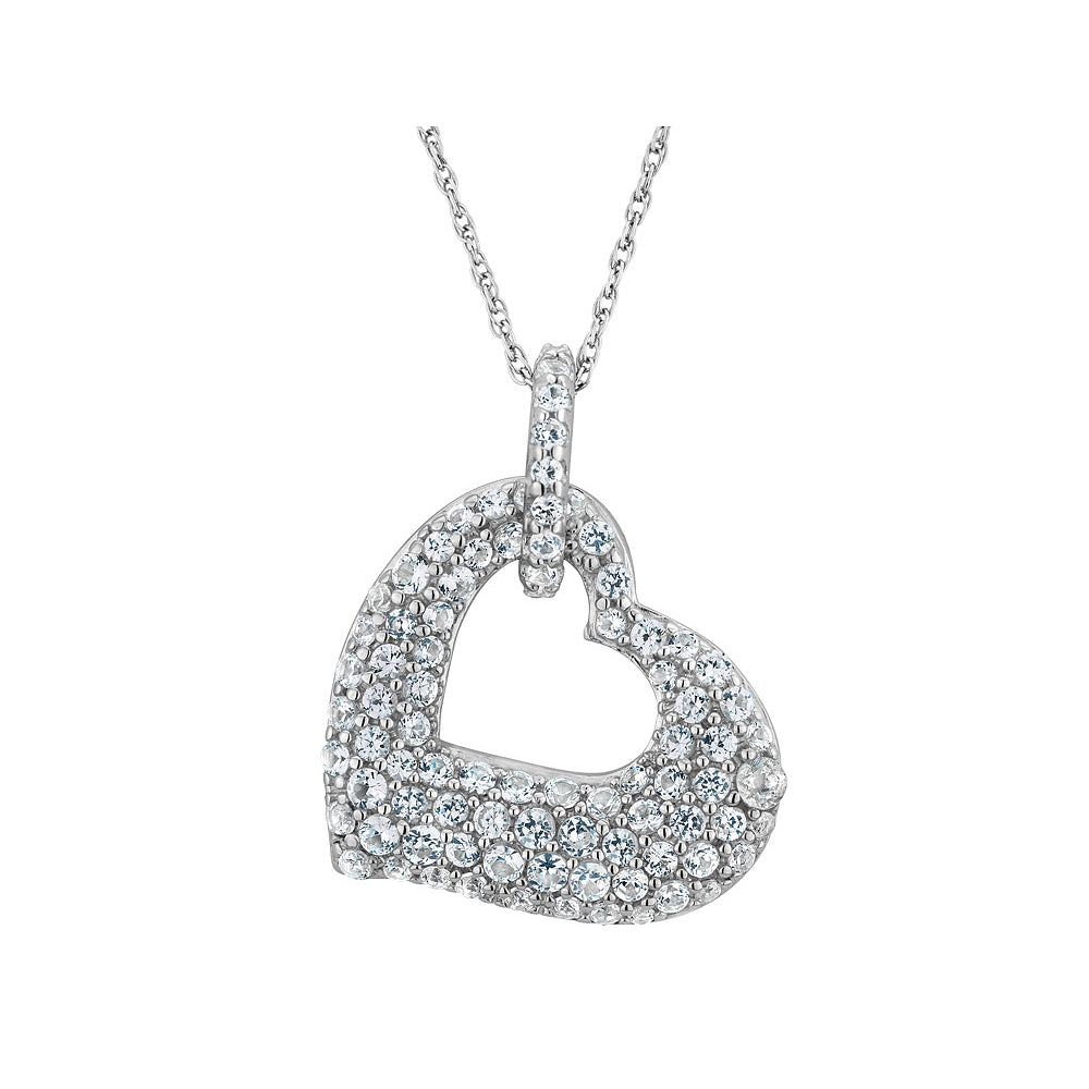 Created White Sapphire Heart Pendant Necklace 2.95 Carat (ctw) in Sterling Silver with Chain Image 1