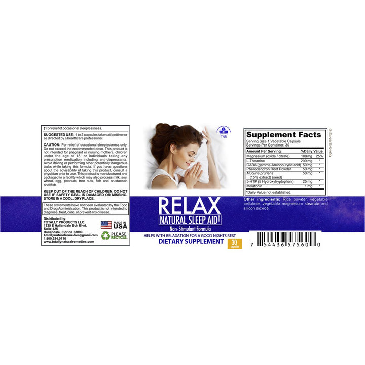 Relax Natural Sleep Aid Insomnia Support Natural Dietary Supplements 60 Count Image 4