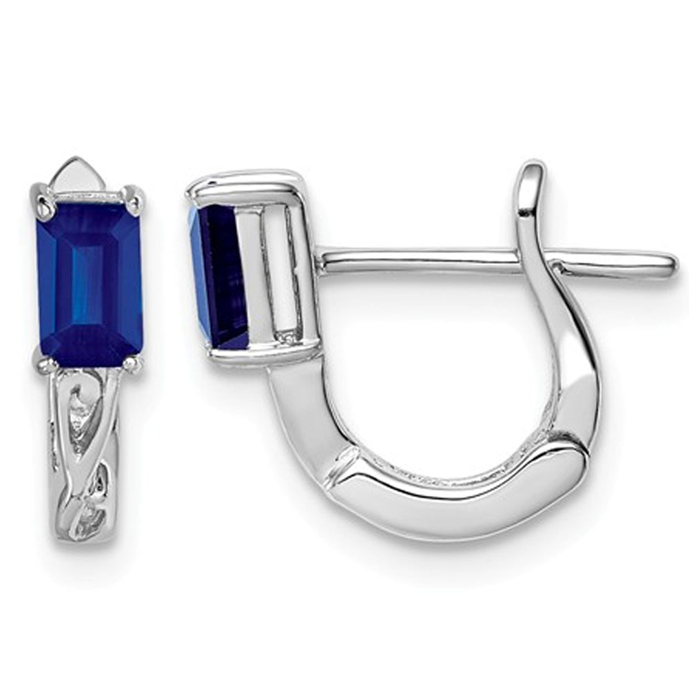 1/2 Carat (ctw) Natural Blue Sapphire Hoop Earrings in Sterling Silver Image 1