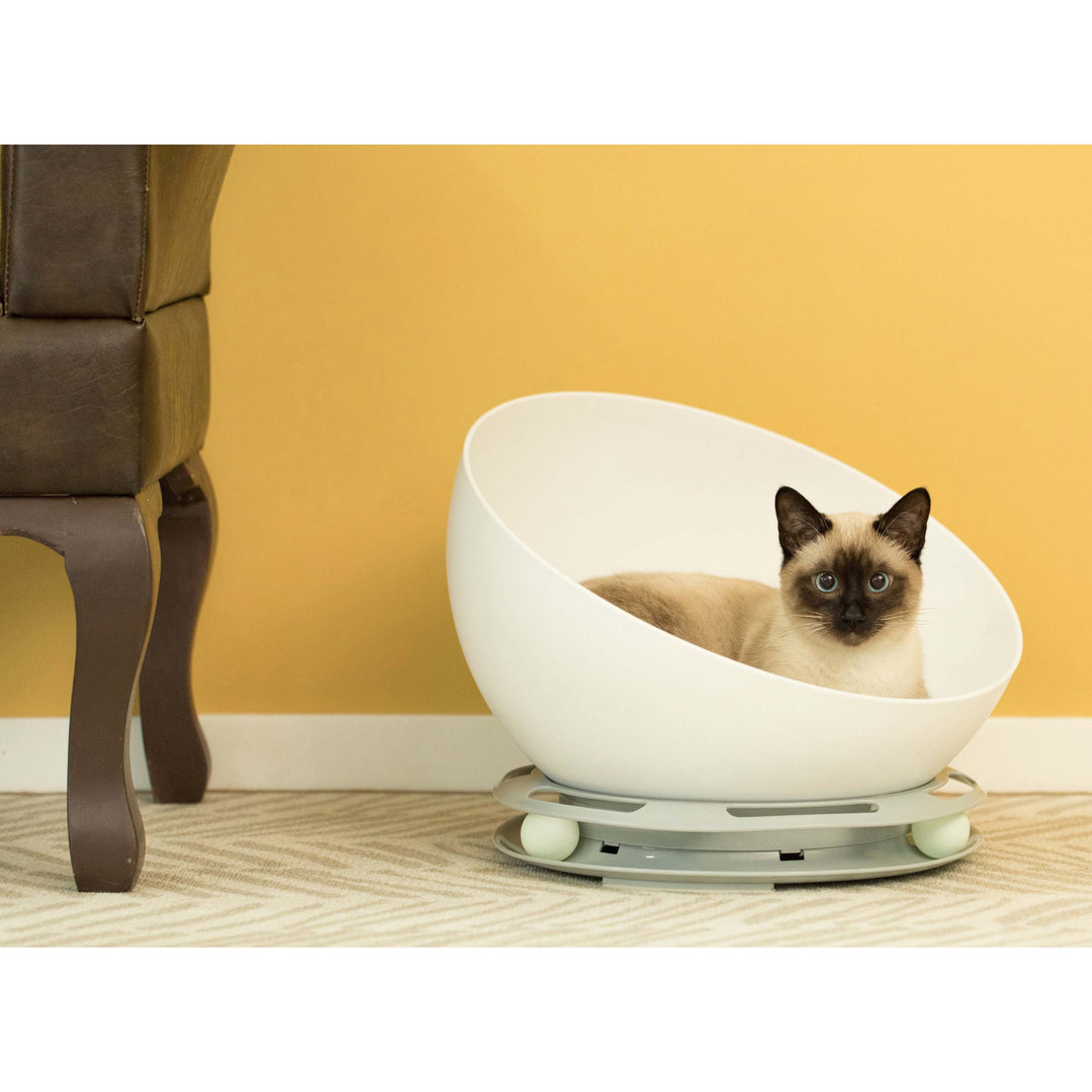 Cat Cave Lounge Bed with Plush Velvet Cushion and Ball Toy - Bowl Shaped Image 2