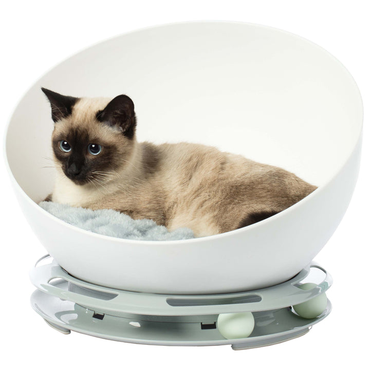 Cat Cave Lounge Bed with Plush Velvet Cushion and Ball Toy - Bowl Shaped Image 9