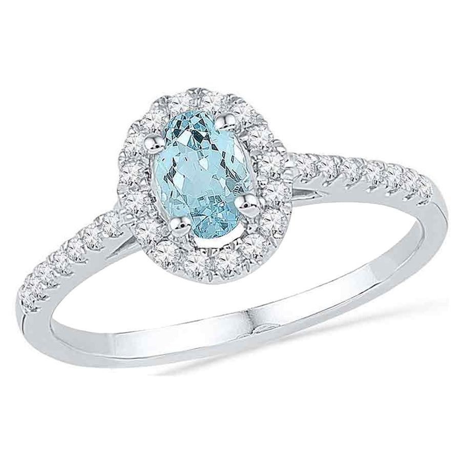 3/8 Carat (ctw) Lab-Created Aquamarine Ring in 10K White Gold with Diamonds 1/5 Carat (ctw) Image 1