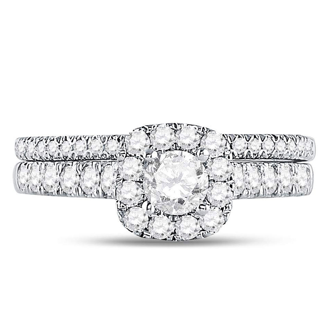 7/8 Carat (Color H-II1-I2) Diamond Engagement Bridal Wedding Ring Set 14K White Gold Image 4