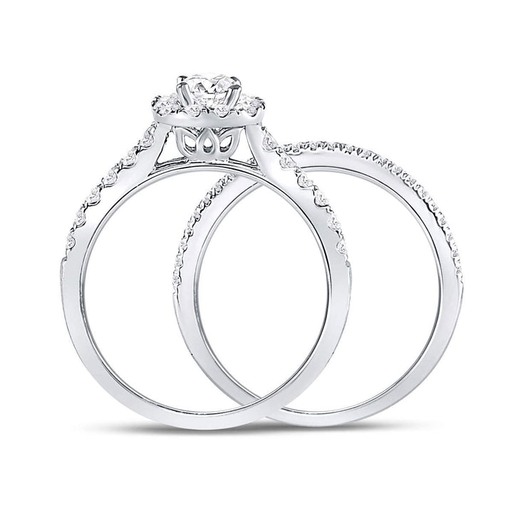 7/8 Carat (Color H-II1-I2) Diamond Engagement Bridal Wedding Ring Set 14K White Gold Image 3