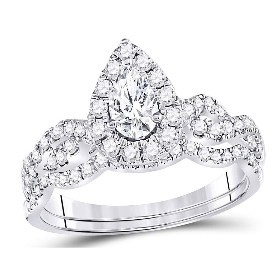 7/8 Carat (Color G-HSI2) Marquise-Cut Diamond Engagement Bridal Wedding Ring Set 14K White Gold Image 1