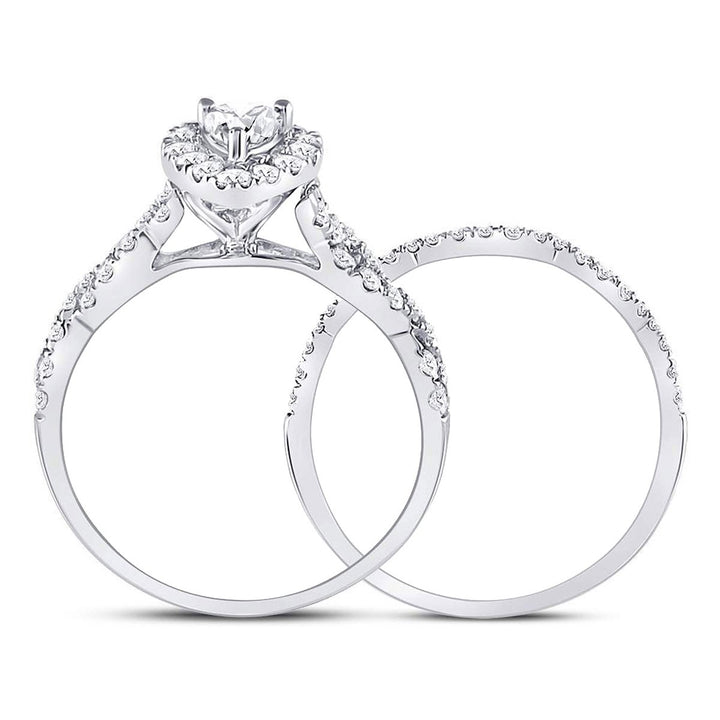 7/8 Carat (Color G-HSI2) Marquise-Cut Diamond Engagement Bridal Wedding Ring Set 14K White Gold Image 2