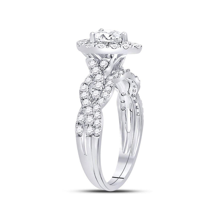 7/8 Carat (Color G-HSI2) Marquise-Cut Diamond Engagement Bridal Wedding Ring Set 14K White Gold Image 3