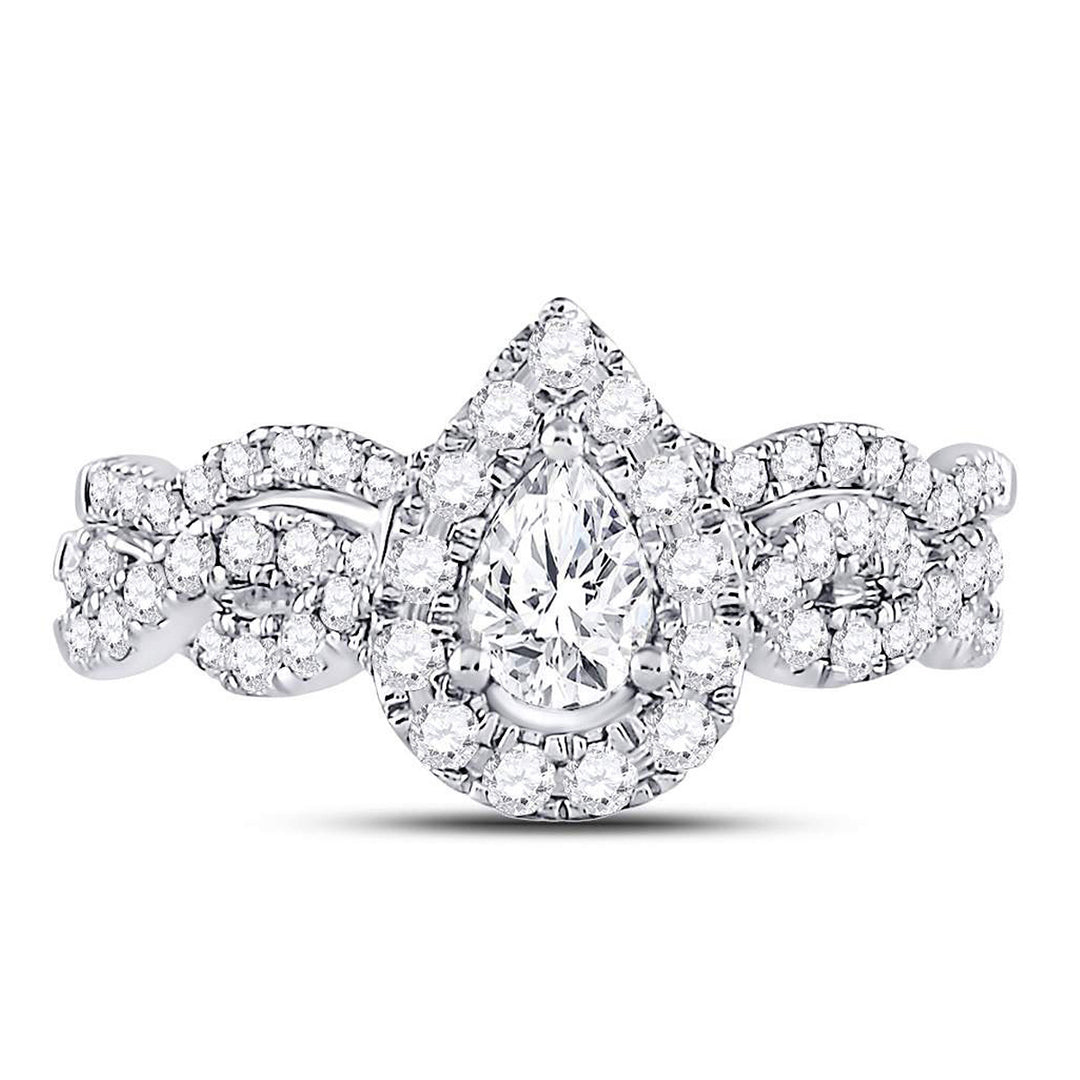 7/8 Carat (Color G-HSI2) Marquise-Cut Diamond Engagement Bridal Wedding Ring Set 14K White Gold Image 4