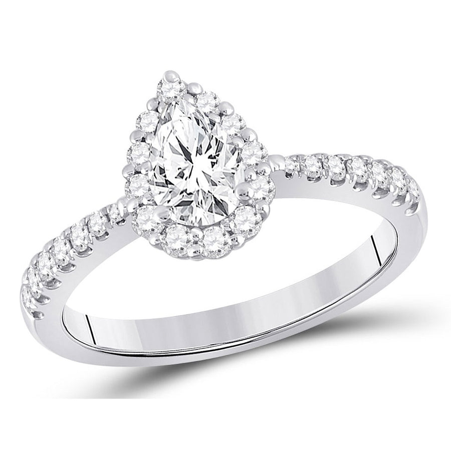 0.95 Carat (ctw G-HI1) Pear Drop Diamond Engagement Ring in 14K White Gold Image 1