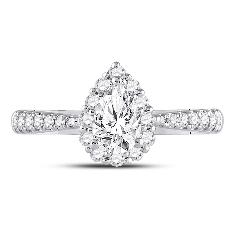 0.95 Carat (ctw G-HI1) Pear Drop Diamond Engagement Ring in 14K White Gold Image 2