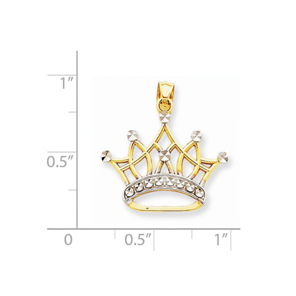 14K Yellow and White Gold Crown Pendant Necklace with Chain Image 2