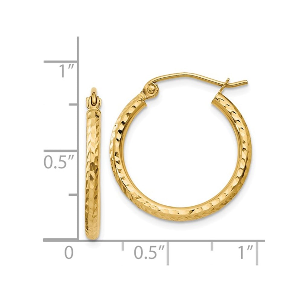 14K Yellow Gold Small Diamond Cut Hoop Earrings 3/4 Inch (2.00 mm) Image 3