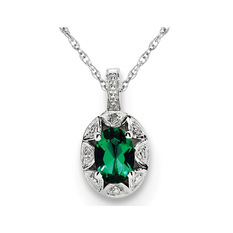 Lab-Created Emerald Pendant Necklace in Polished Sterling Silver with Chain Image 1