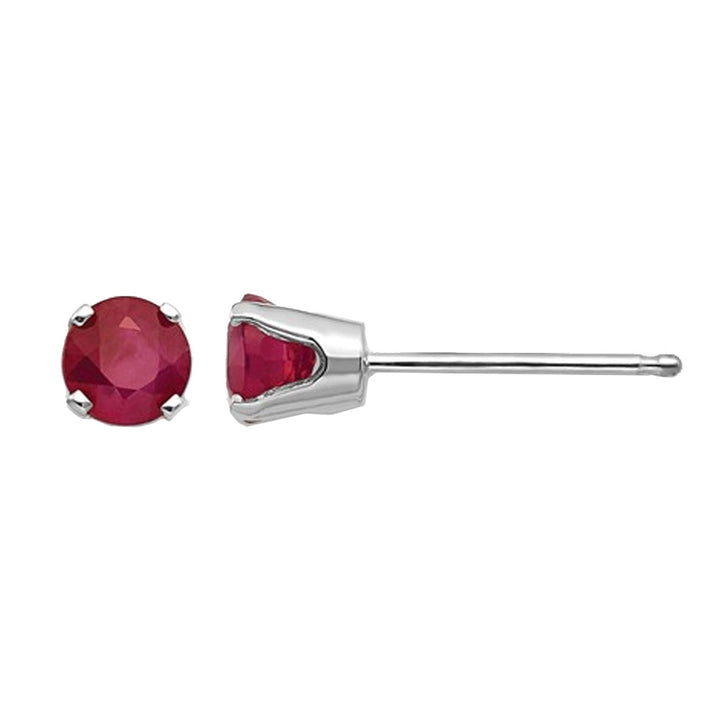 14K White Gold Solitaire Stud 3/4 Carat (ctw) Natural Ruby Earrings (4mm) Image 1