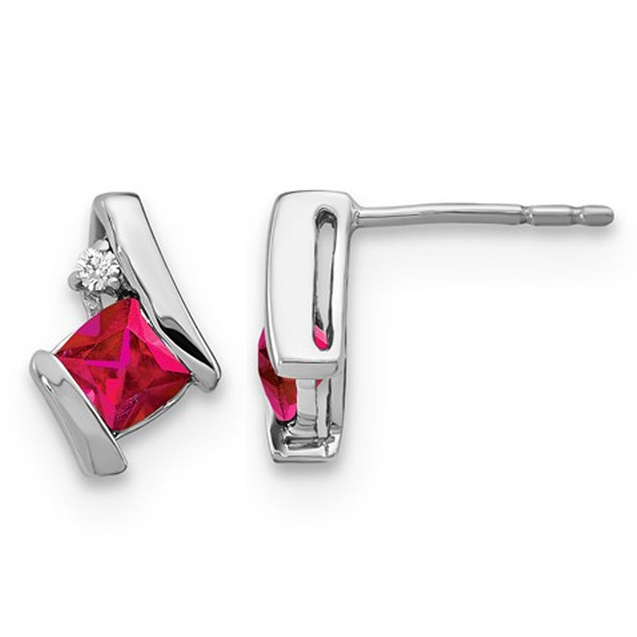 7/10 Carat (ctw) Lab-Created Cushion Cut Ruby Post Earrings in Sterling Silver Image 1