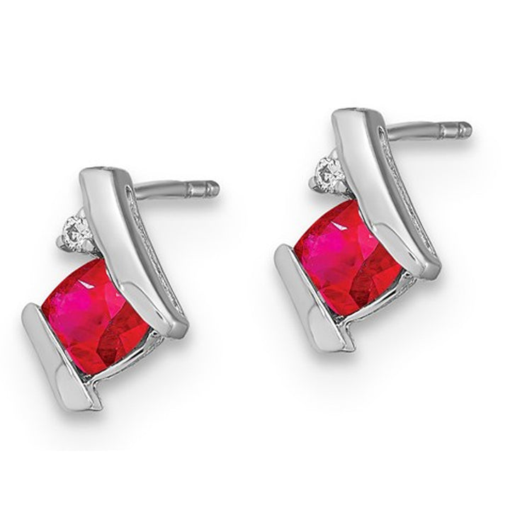 7/10 Carat (ctw) Lab-Created Cushion Cut Ruby Post Earrings in Sterling Silver Image 2