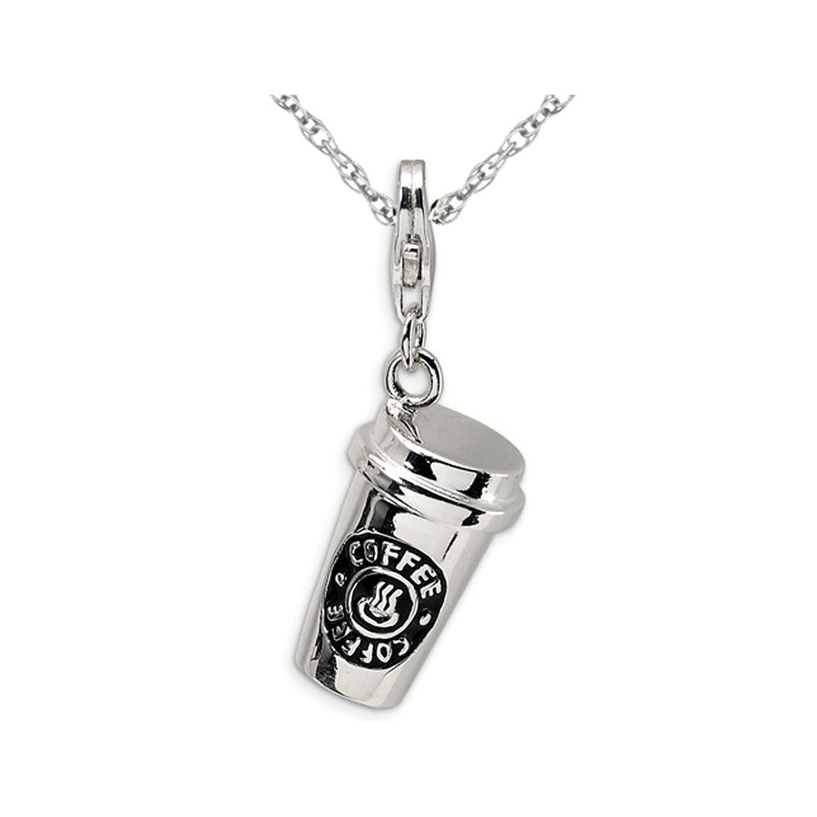 Sterling Silver Coffee Cup Charm Pendant Necklace with Chain Image 1