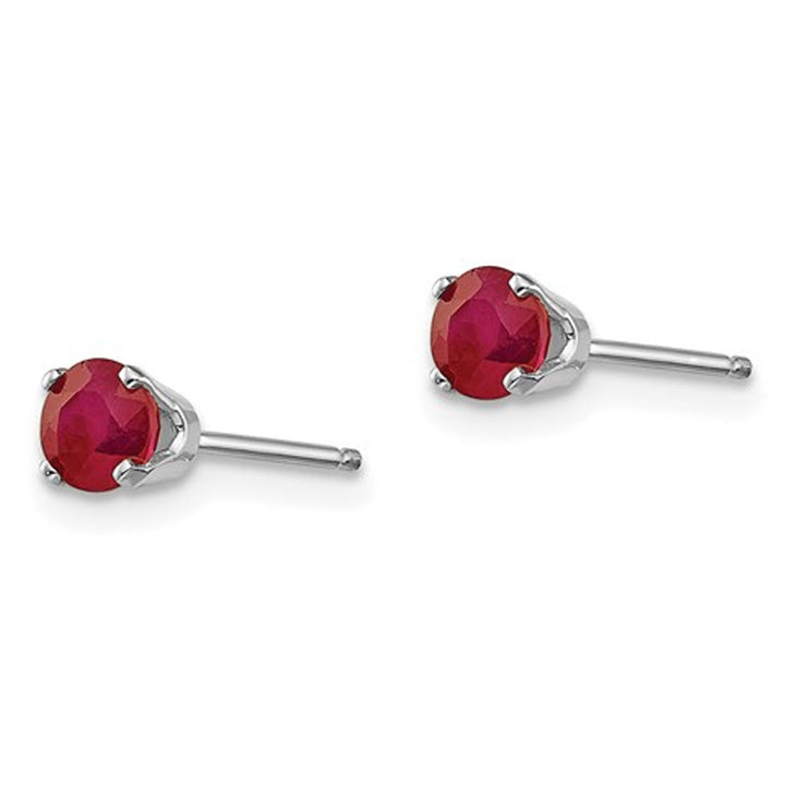 14K White Gold Solitaire Stud 3/4 Carat (ctw) Natural Ruby Earrings (4mm) Image 3
