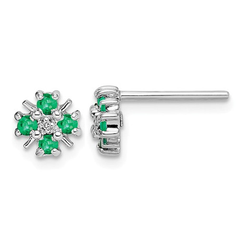 1/4 Carat (ctw) Natural Green Emerald Post Earrings in Sterling Silver Image 1