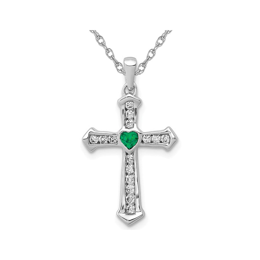 1/8 Carat (ctw) Lab-Created Emerald Cross Pendant Necklace 14K White Gold with Lab Created Diamonds Image 1