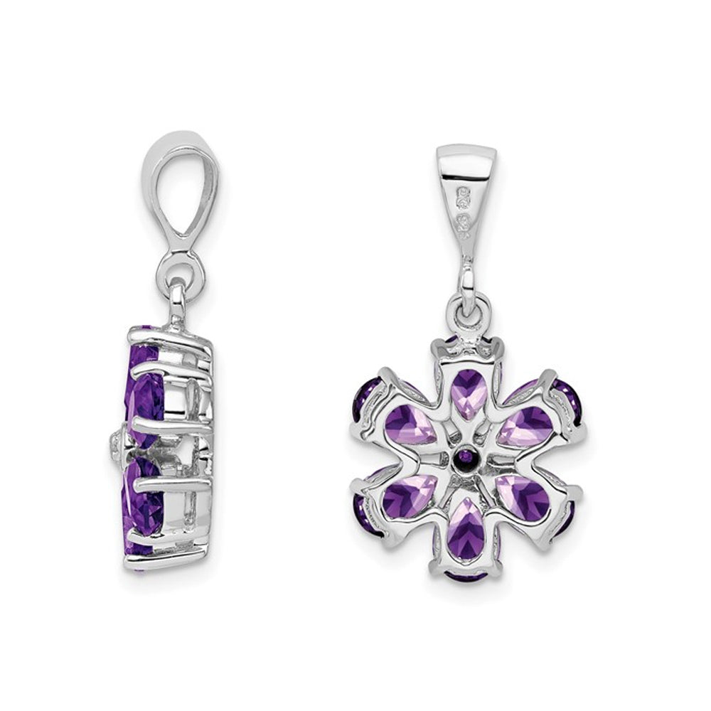 2.25 Carat (ctw) Amethyst Flower Pendant Necklace in Sterling Silver Image 3