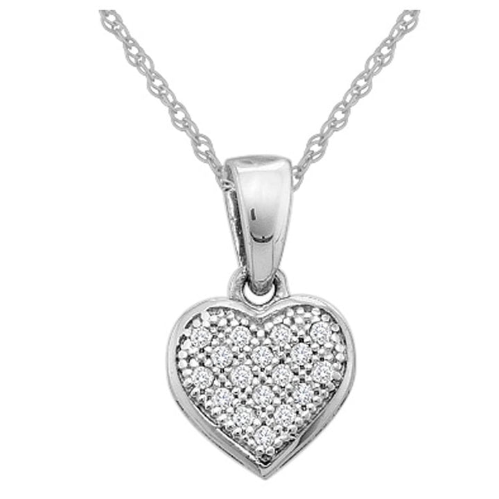 Small 10K White Gold Heart Pendant Necklace 1/20 Carat (ctw) with Chain Image 1