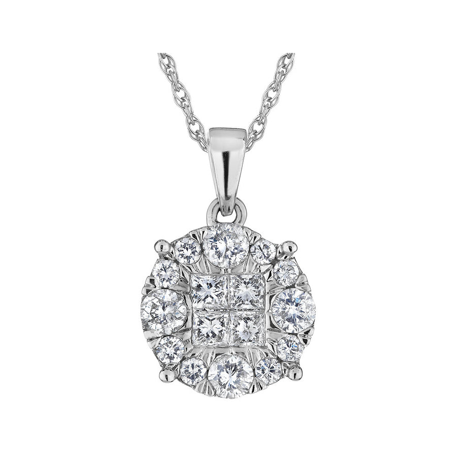 1.00 Carat (ctw H-II1-I2) Diamond Circle Pendant Necklace in 14K White Gold with Chain Image 1