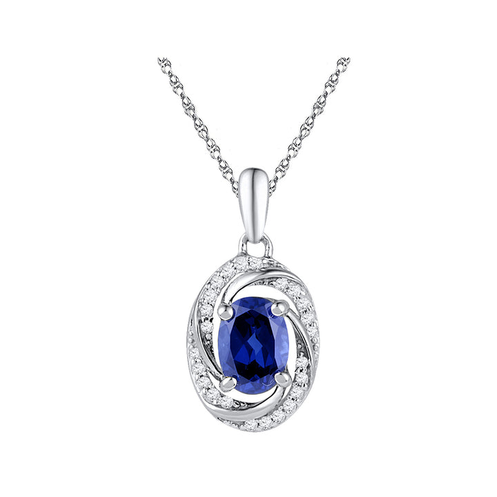 1.20 Carat (ctw) Lab-Created Blue Sapphire Drop Pendant Necklace in 10K White Gold with Diamonds/10 (ctw) and Chain Image 1