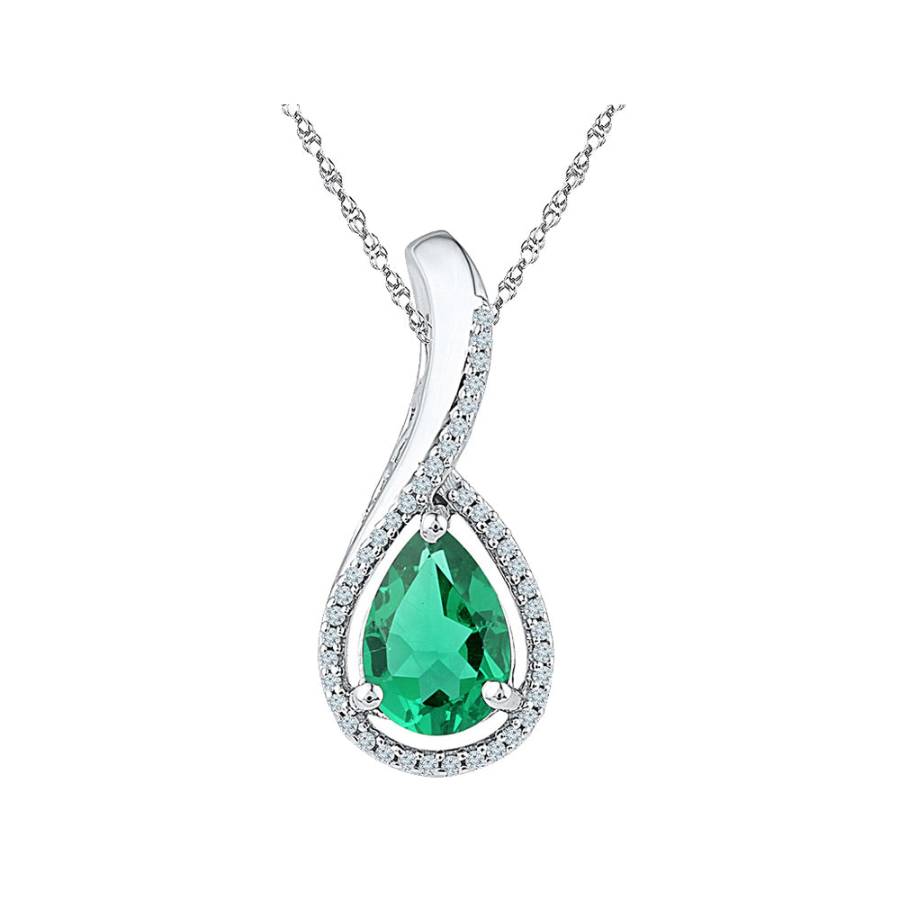 1.85 Carat (ctw) Lab-Created Emerald Drop Pendant Necklace in Sterling Silver with Chain Image 1