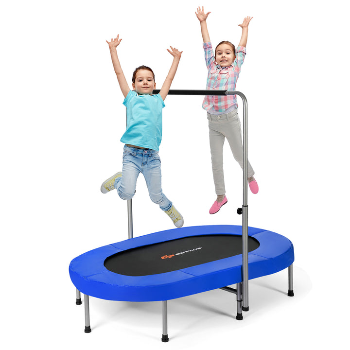 Goplus Foldable Trampoline Double Mini Kids Fitness Rebounder w/ Adjustable Handle Red\Blue Image 1