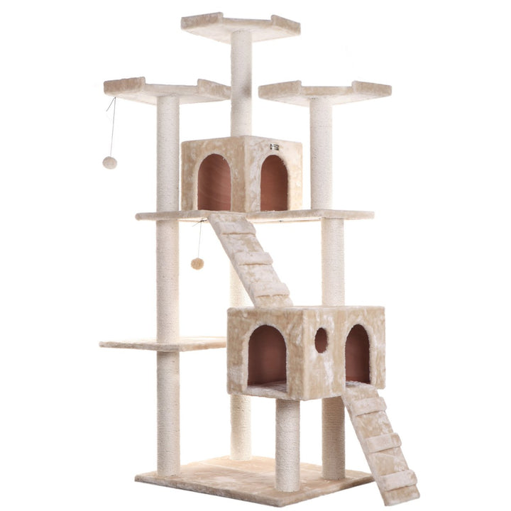 Armarkat A7401 Cat Tree 74 Inch Beige Real Wood with Playhouses and Scratching Posts Image 4