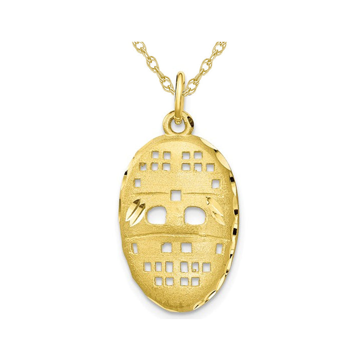 10K Yellow Gold Goalie Hockey Mask Charm Pendant Necklace with Chain Image 1