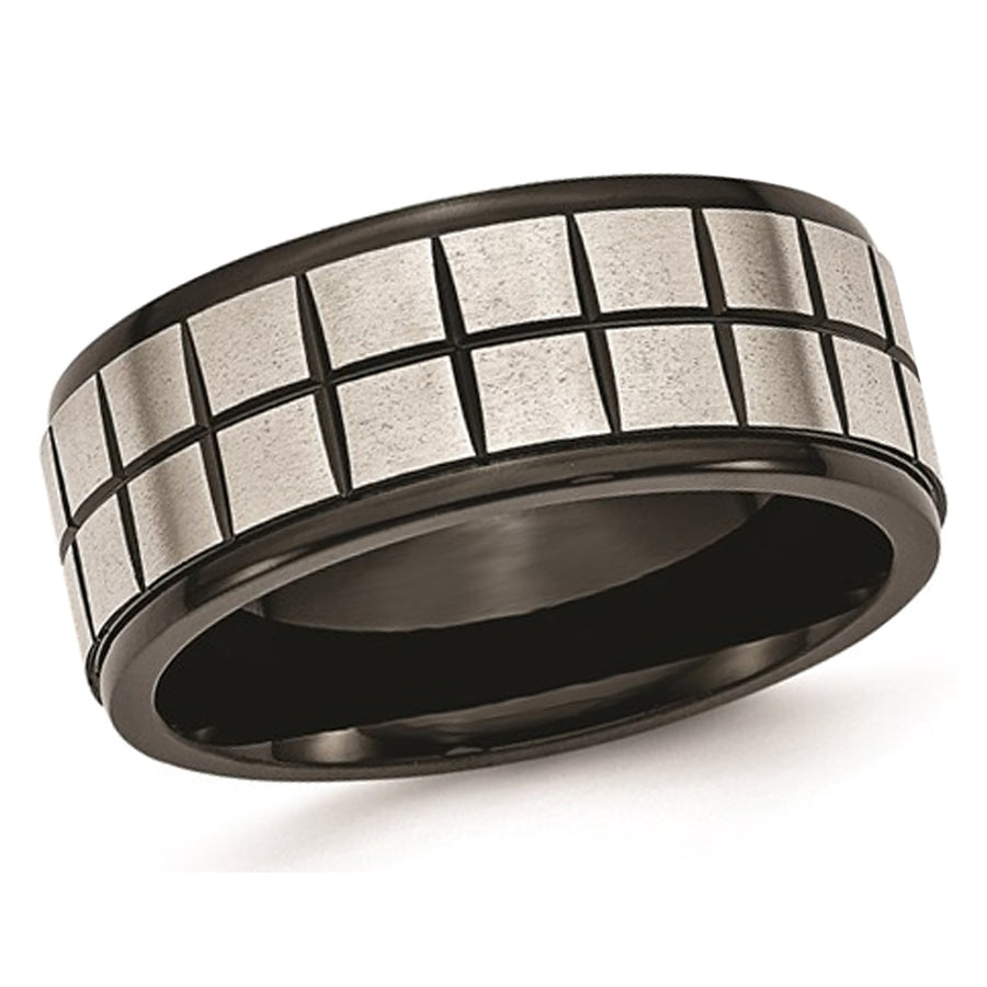 Black Plated Stainless Steel 9mm Brushed Wedding Band Ring Image 1