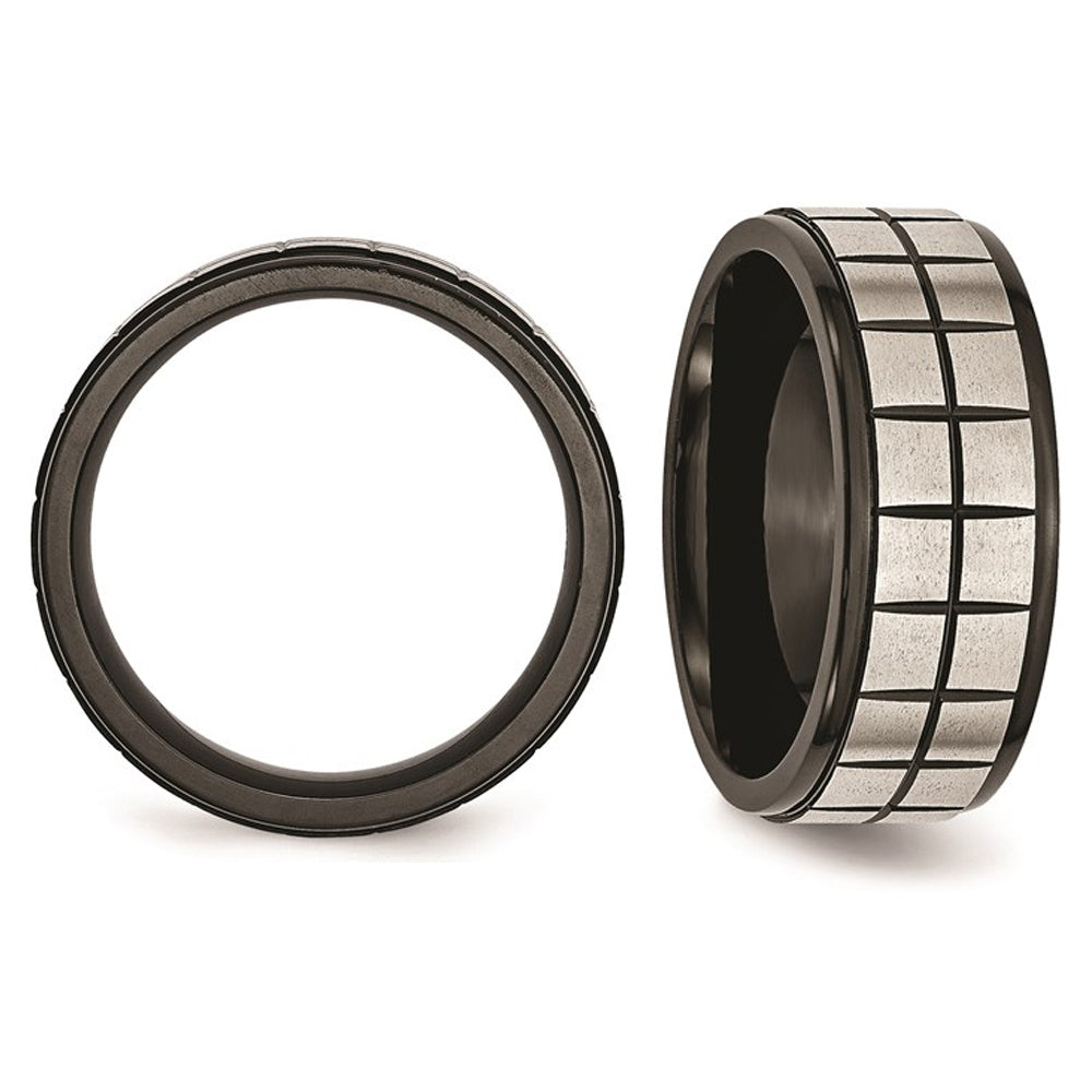 Black Plated Stainless Steel 9mm Brushed Wedding Band Ring Image 3
