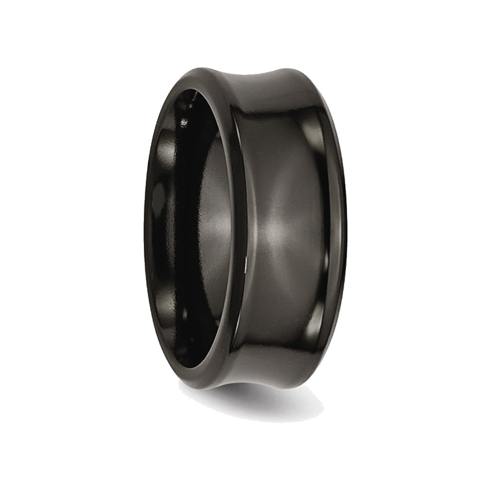 Mens Titanium 9mm Concave Black Polished Wedding Band Ring Image 3