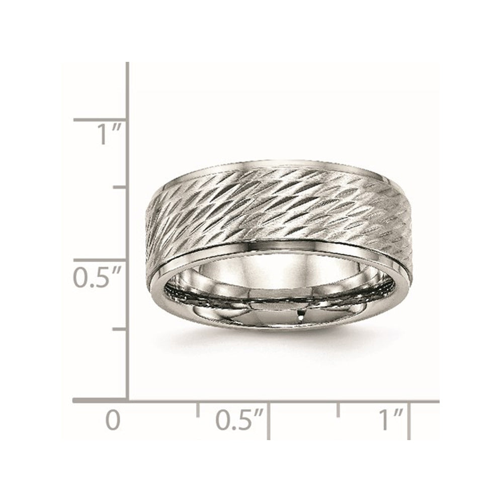 Mens Stainless Steel 9mm Brushed Center Ridged Edge Diamond Cut Ring Image 4