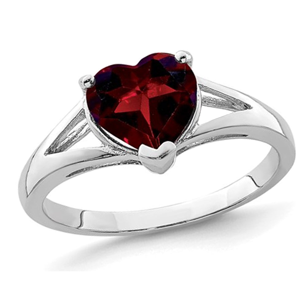 1.85 Carat (ctw) Garnet Heart Ring in Sterling Silver Image 1