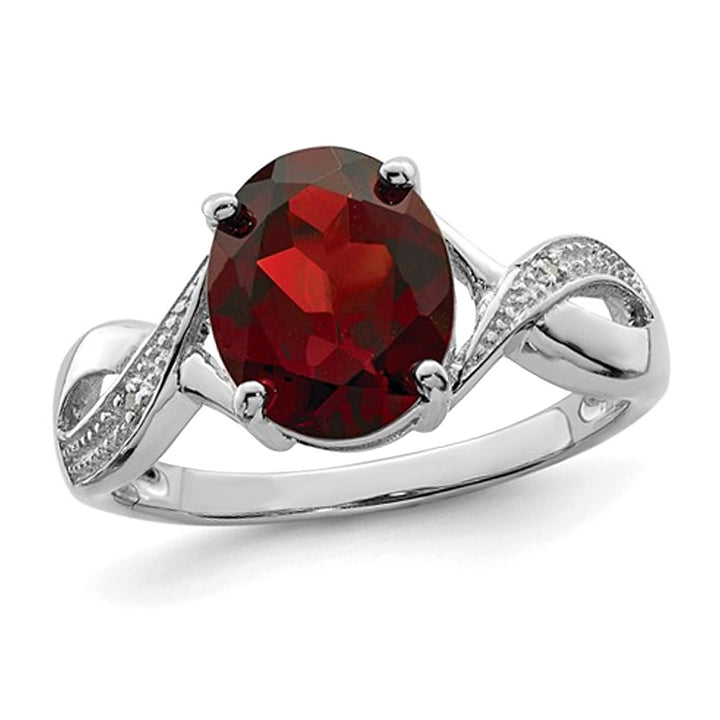 2.50 Carat (ctw) Oval Red Garnet Ring in Sterling Silver Image 1