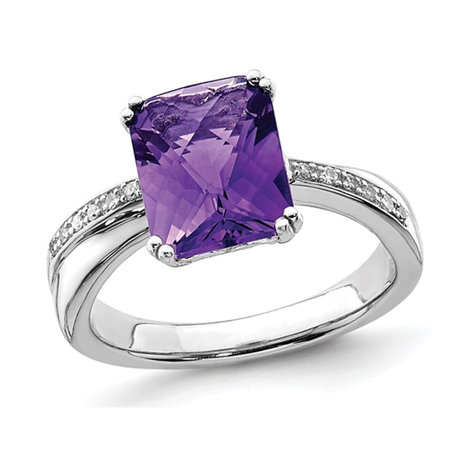 3.30 Carat (ctw) Amethyst Ring in Polished Sterling Silver Image 1