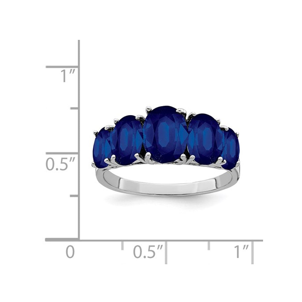 4.75 Carat (ctw) Five Stone Lab-Created with Natural Blue Sapphire Ring in Sterling Silver Image 2