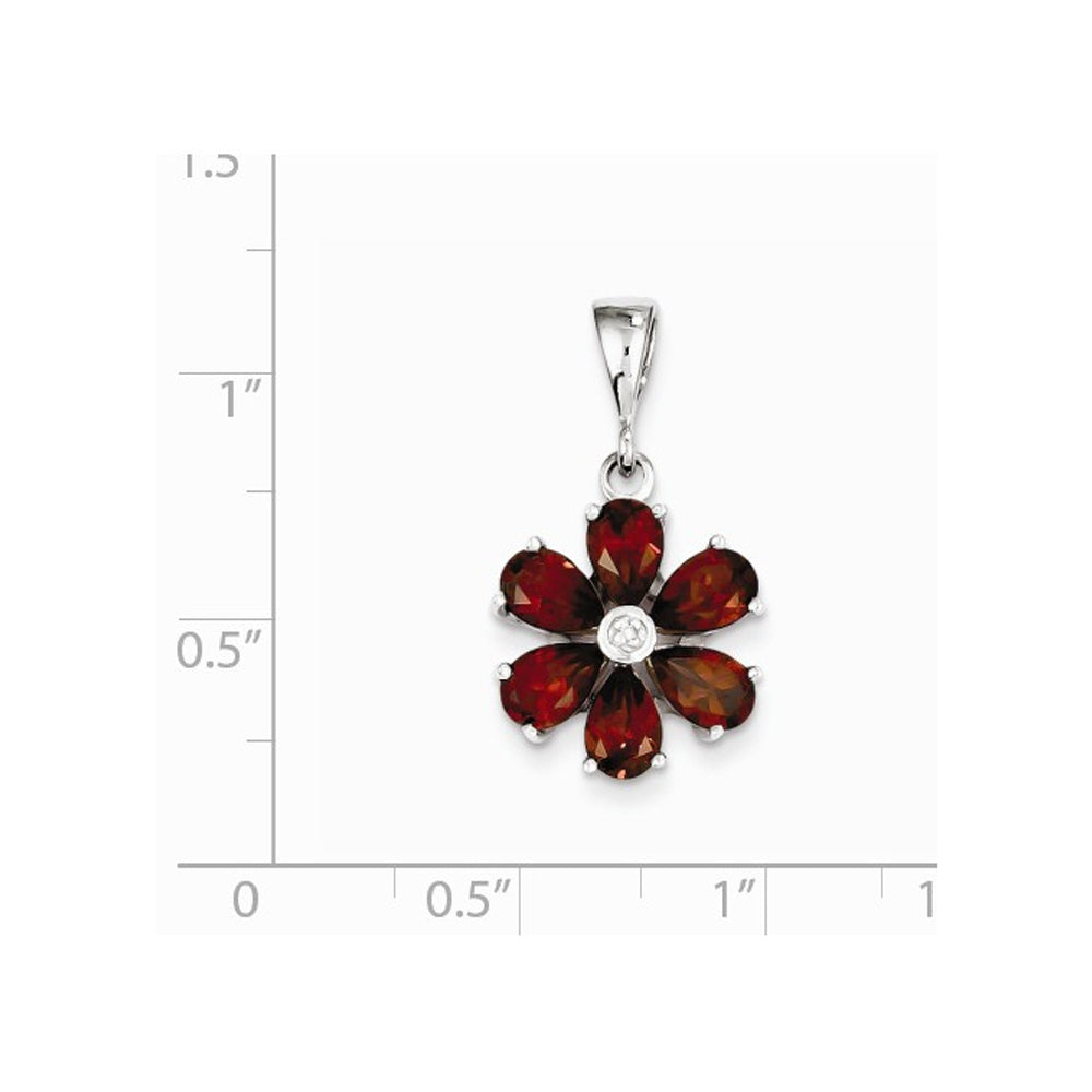 Natural Garnet 2.65 Carat (ctw) Flower Pendant Necklace in Sterling Silver and Chain Image 2