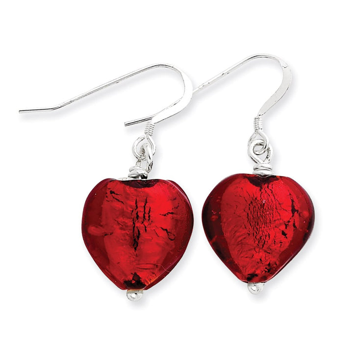 Red Murano Glass Heart Earrings in Sterling Silver Image 1