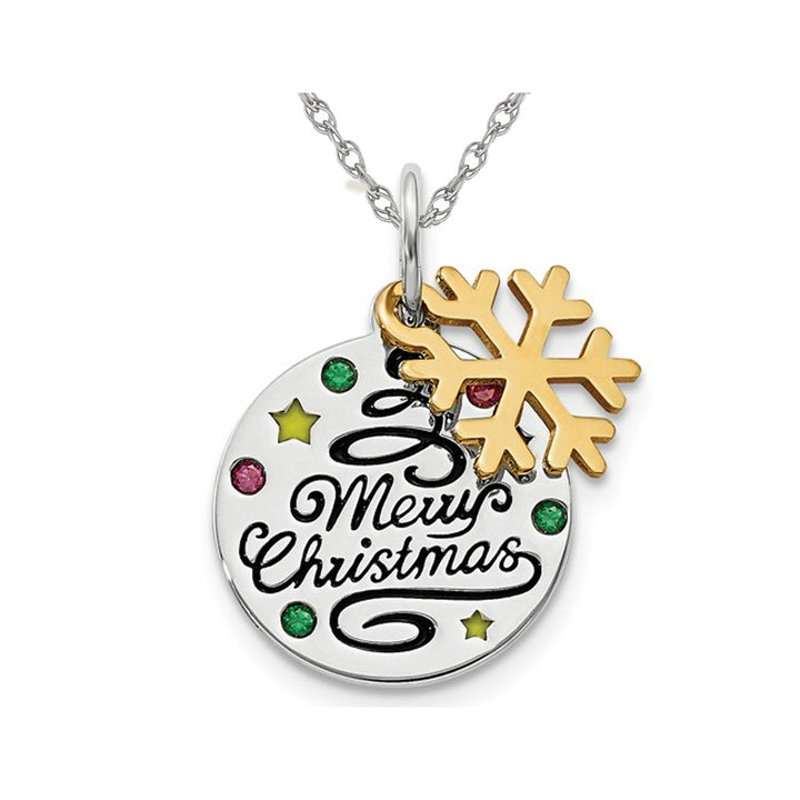 Sterling Silver Snowflake Merry Christmas Charm Pendant Necklace with Chain Image 1