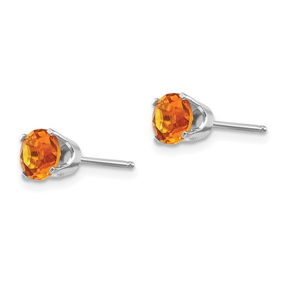 9/10 Carat (ctw) Citrine Solitaire Post Earrings in 14K White Gold Image 3