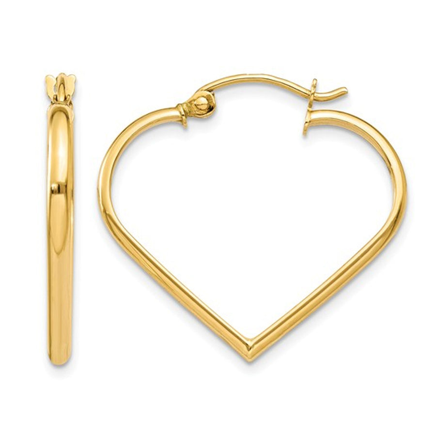 14K Yellow Gold Polished Heart Hoop Earrings Image 1